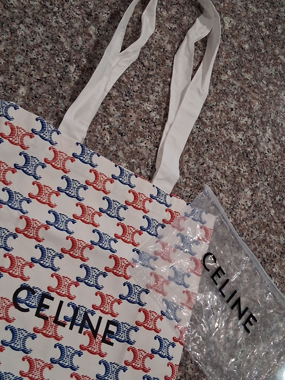 CELINE VIP/GWP White Canvas Tote with Red & Blue Motif.New